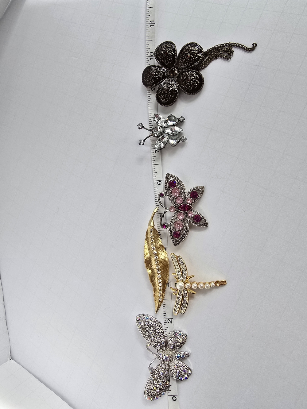 Vintage Brooch Lot Of 6 Butterflies Dragonfly Flower Leaf - Picture 9 of 13